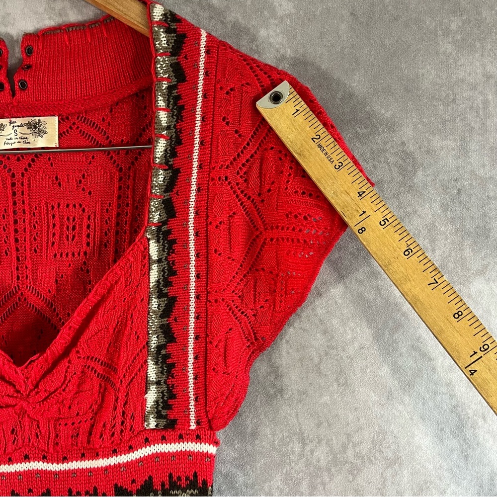 Free People Nordic Fair Isle Sweater Dress Women Small S Red Bohemian Stretch - Picture 6 of 13